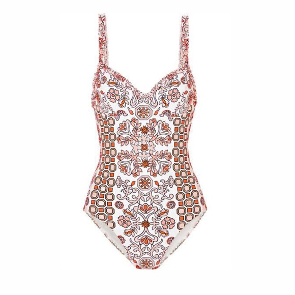 Tory Burch Other - Tory Burch garden hicks one piece swimsuit ruffle S white neutrals